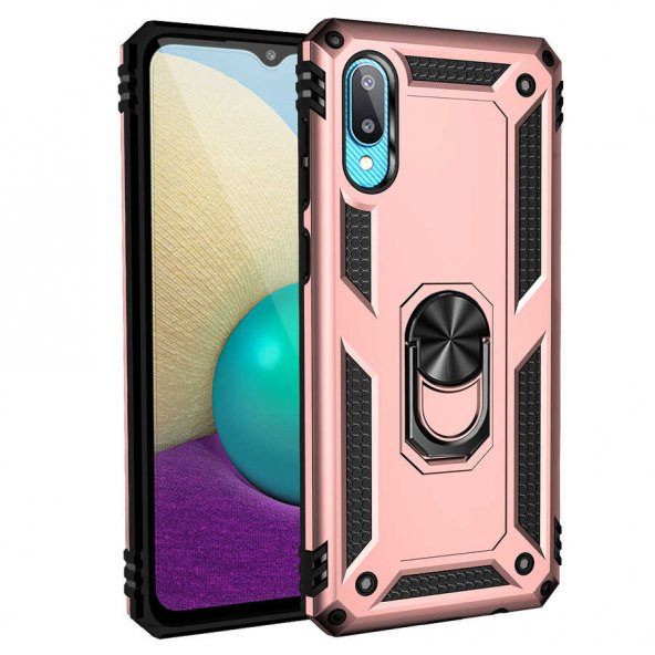 Samsung Galaxy A02 Kılıf Sofya Yüzüklü Standlı Zırhlı Silikon Kılıf - 6