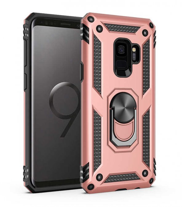 Samsung Galaxy S9 Kılıf Sofya Yüzüklü Standlı Zırhlı Silikon Kılıf - 6