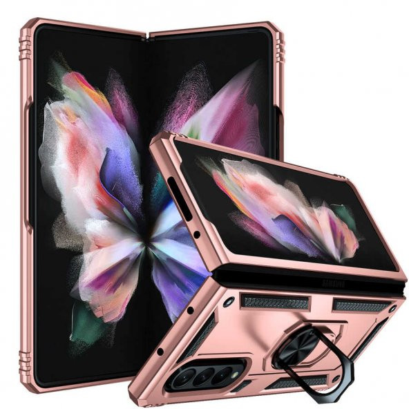 Samsung Galaxy Z Fold 3 Kılıf Sofya Yüzüklü Standlı Zırhlı Silikon Kılıf - Resim 6