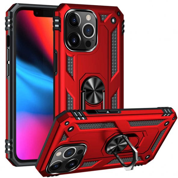 Apple iPhone 13 Pro Kılıf Sofya Yüzüklü Standlı Zırhlı Silikon Kılıf - 3