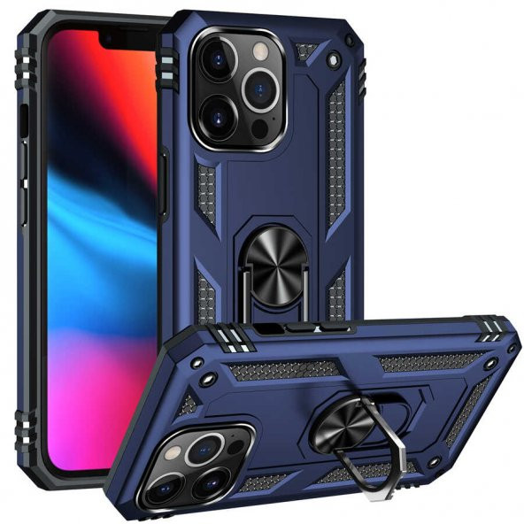 Apple iPhone 13 Pro Kılıf Sofya Yüzüklü Standlı Zırhlı Silikon Kılıf - 5