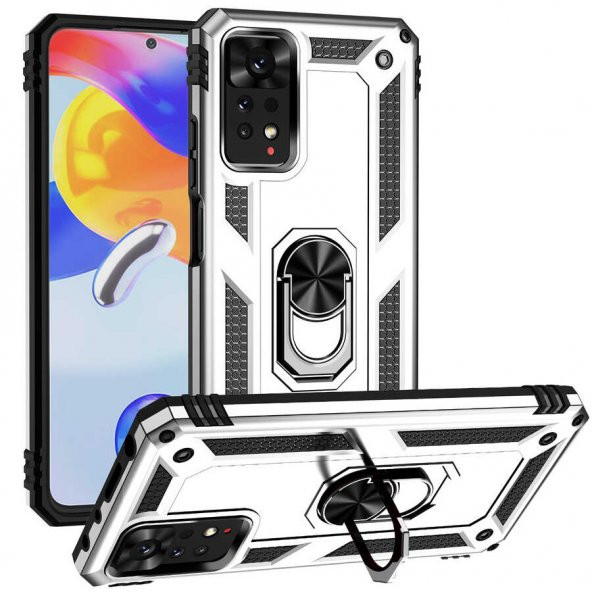 Xiaomi Redmi Note 11 Pro 5G Kılıf Sofya Yüzüklü Standlı Zırhlı Silikon Kılıf - 2