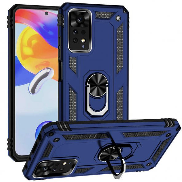 Xiaomi Redmi Note 11 Pro 5G Kılıf Sofya Yüzüklü Standlı Zırhlı Silikon Kılıf - 5