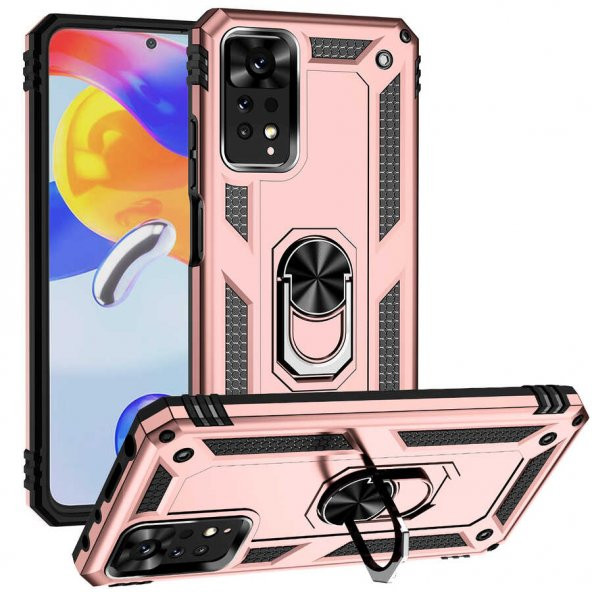 Xiaomi Redmi Note 11 Pro 5G Kılıf Sofya Yüzüklü Standlı Zırhlı Silikon Kılıf - 6