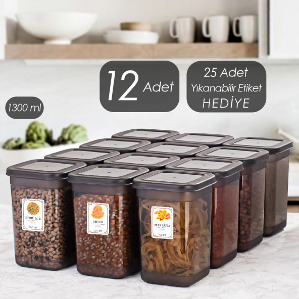 Porsima Org-431 Saklama Kabı - Bakliyat Saklama Kabı - 12li Erzak Saklama Kabı Seti Siyah