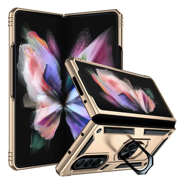 Samsung Galaxy Z Fold 3 Kılıf Zore Vega Çok Fonksiyonlu Tpu Tank Kılıf   Gold