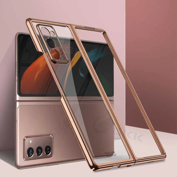 Samsung Galaxy Z Fold 2 Kılıf Zore Kıpta Kapak Lyon Tech  Rose Gold