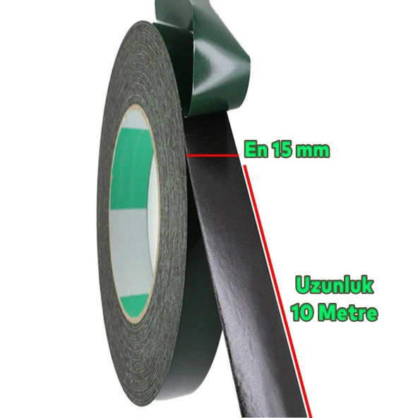 Çift Taraflı Köpük Bant Eva Montaj Bandı Siyah 15 mm x 10 Metre - Resim 2