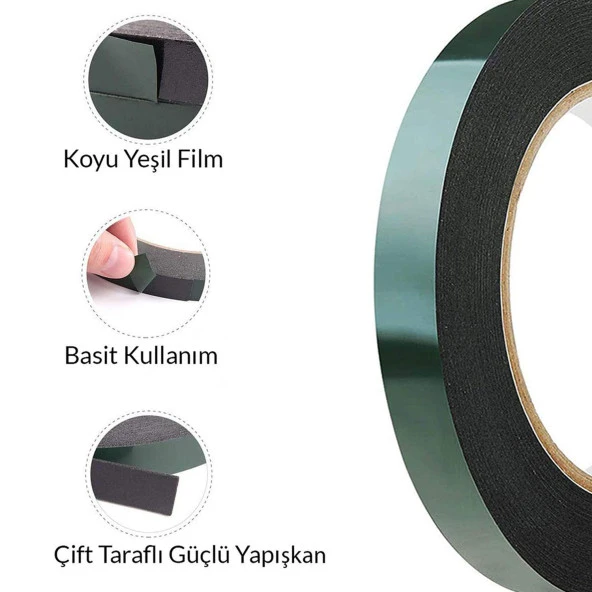 Çift Taraflı Köpük Bant Eva Montaj Bandı Siyah 15 mm x 10 Metre - Resim 3