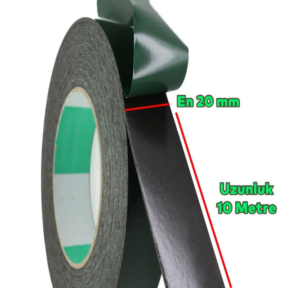 Çift Taraflı Köpük Bant Eva Montaj Bandı Siyah 20 mm x 10 Metre - 2