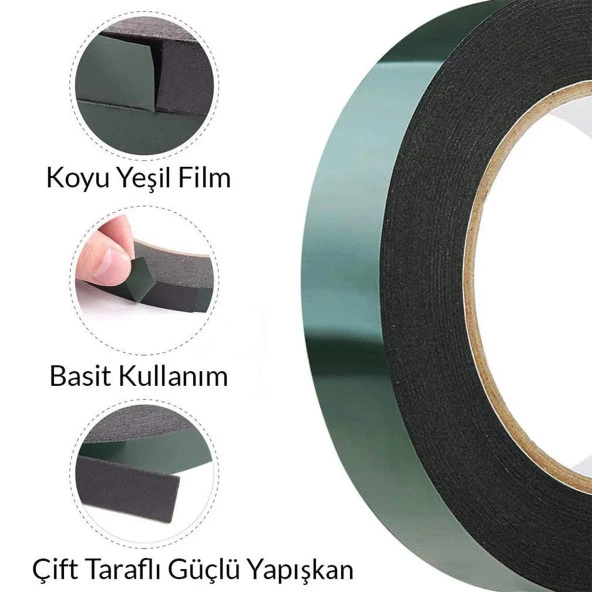 Çift Taraflı Köpük Bant Eva Montaj Bandı Siyah 20 mm x 10 Metre - 3