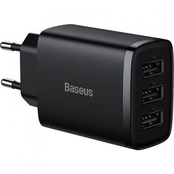 BASEUS 17W 3 USB Portlu Ultra Hızlı Şarj Adaptörü, Akım Korumalı, Akıllı Çipli Şarj Başlığı