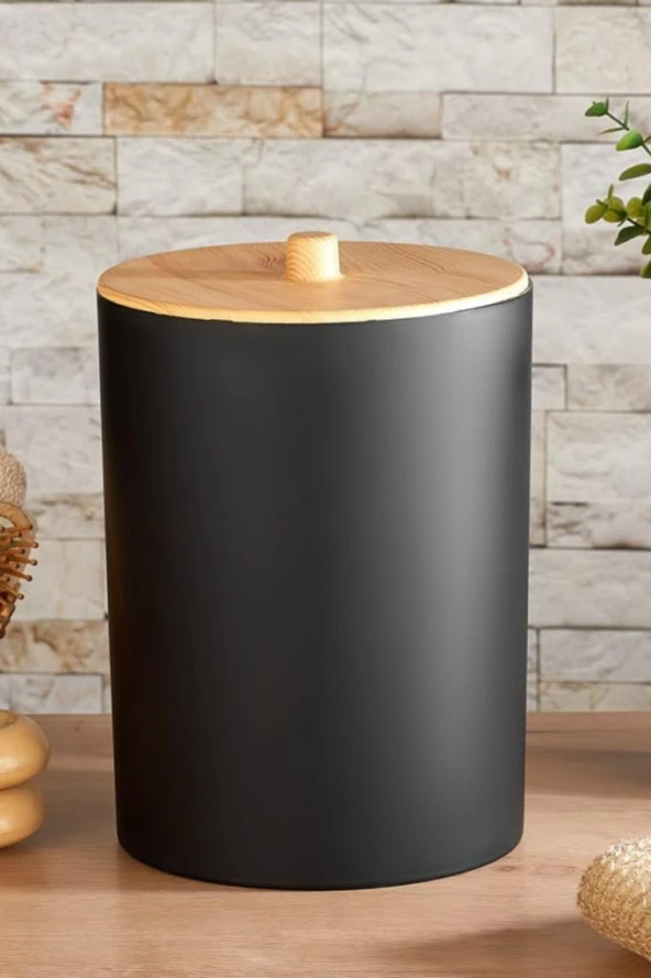 Flosoft Bambu Desenli Çöp Kovası ve Klozet Wc Fırçası 2’li Set Siyah - Resim 2