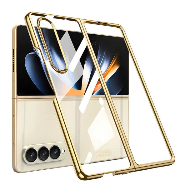 Samsung Galaxy Z Fold 4 Kılıf Zore Full Camlı Kıpta Kapak  Gold