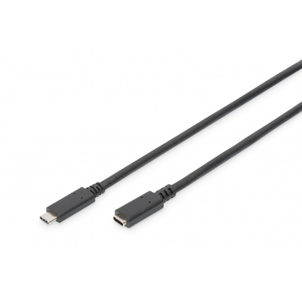 ASSMANN - AK-300210-020-S USB Tip C Uzatma Kablosu, Tip C Erkek  Tip C Dişi, 2 metre, 3A, 480MB, 2.0 Versiyon, CE, siyah renk