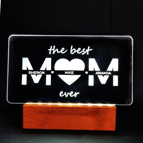 Veraart The Best MOM Ever Led Işıklı Pleksi Kişiye Özel Gece Lambası
