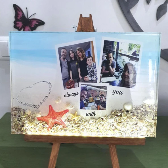 Veraart Epoksili Özel Tasarım Şövaleli Kişiselleştirilmiş Aile Fotoğraflı Gece Lambası