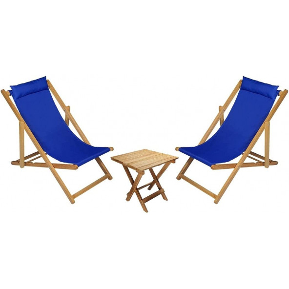 BYSAY AHŞAP KATLANABİLİR TAŞINIR ŞEZLONG. PLAJ, BAHÇE, TERAS, BALKON ŞEZLONGU. 3 LÜ SET (MAVİ)