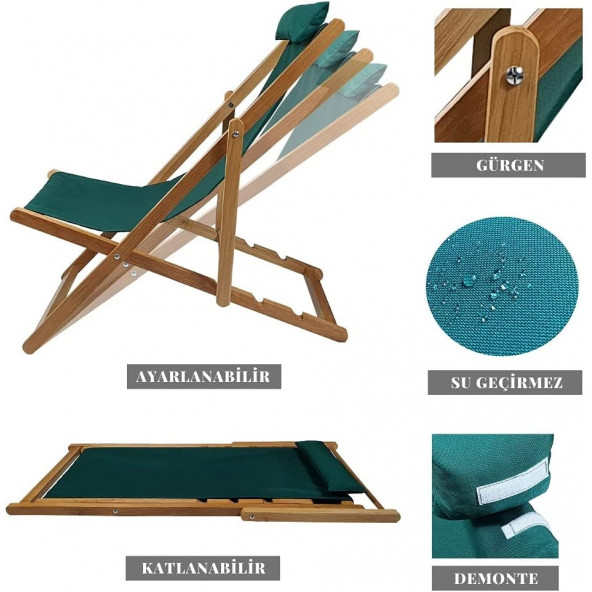 BYSAY AHŞAP KATLANABİLİR TAŞINIR ŞEZLONG. PLAJ, BAHÇE, TERAS, BALKON ŞEZLONGU. 3 LÜ SET (MAVİ) - 2