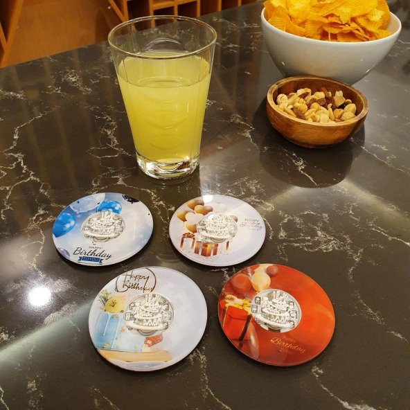Veraart Işıklı Kişiselleştirilebilir Pasta Doğum Günü Temalı Bardak Altlığı 6 lı - 9