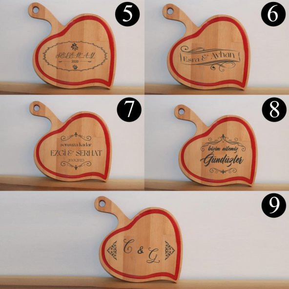 Veraart Epoksili Kişiye Özel Ahşap Kalp Sunum ve Kesme Tahtası - 3