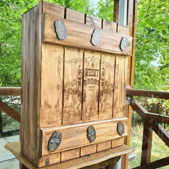 Veraart El Yapımı Whisky Rodeo Ahşap İçki Viski Dolabı - 2