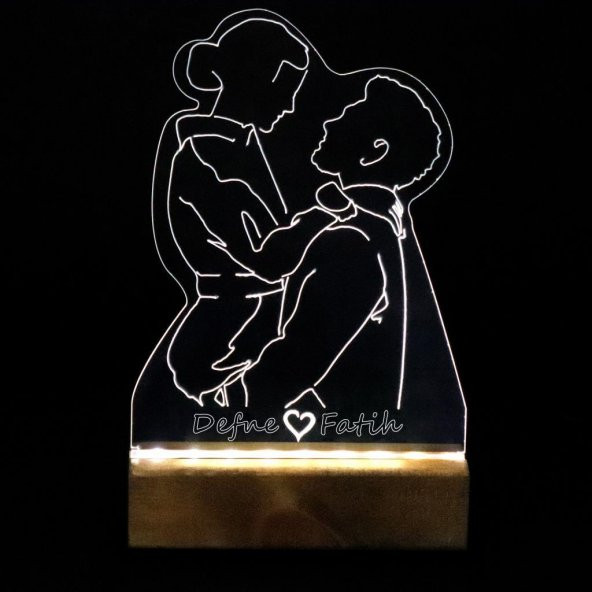 Veraart Kucaklaşan Çift Işıklı Pleksi Kişiye Özel Gece Lambası Sevgililer Günü Hediyesi