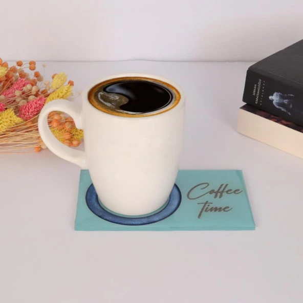 Veraart Epoksili Coffee Time Görselli Bardak Altlığı 2 li