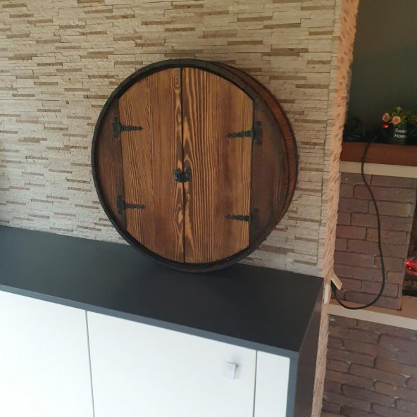 Veraart El Yapımı Yuvarlak Eskitme Ahşap İçki Viski Dolabı - 3