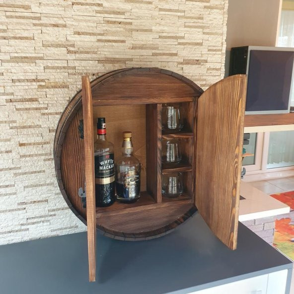Veraart El Yapımı Yuvarlak Eskitme Ahşap İçki Viski Dolabı - 9