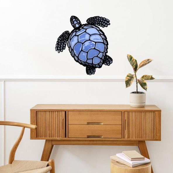 Veraart Epoksili Ahşap Deniz Kaplumbağası Duvar Dekorlu Gece Lambası Siyah 60 cm - Resim 4