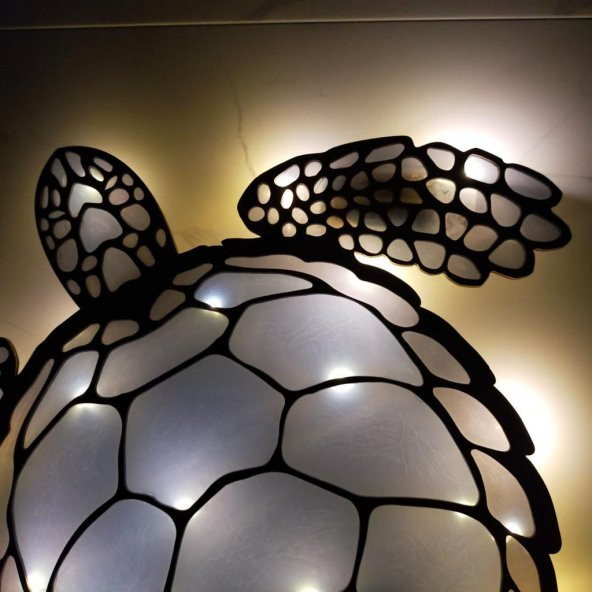 Veraart Epoksili Ahşap Deniz Kaplumbağası Duvar Dekorlu Gece Lambası Siyah 60 cm - Resim 10