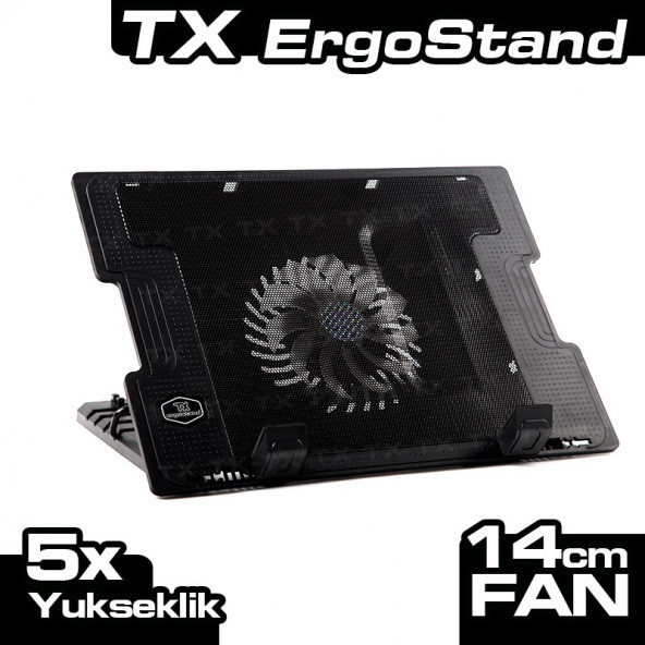 TX ErgoStand 14cm LED FAN'lı 5 x Yükseklik Ayarlı, 2 x USB 9"-17" Notebook Soğutucu ve Stand (TXACNBERGST) - Resim 3