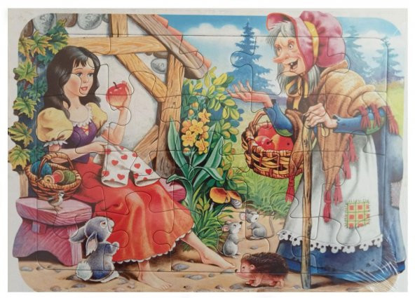Pamuk Prenses ve Cadı Resimli Çocuk Puzzle Kalın Karton 32x23 cm