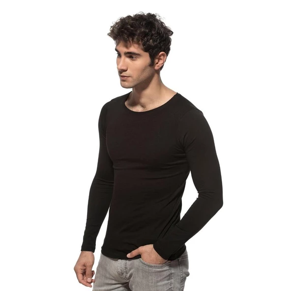 Özkan Erkek Uzunkol Kapalı Yaka Penye Likralı Fanila Atlet 0266 - Resim 3