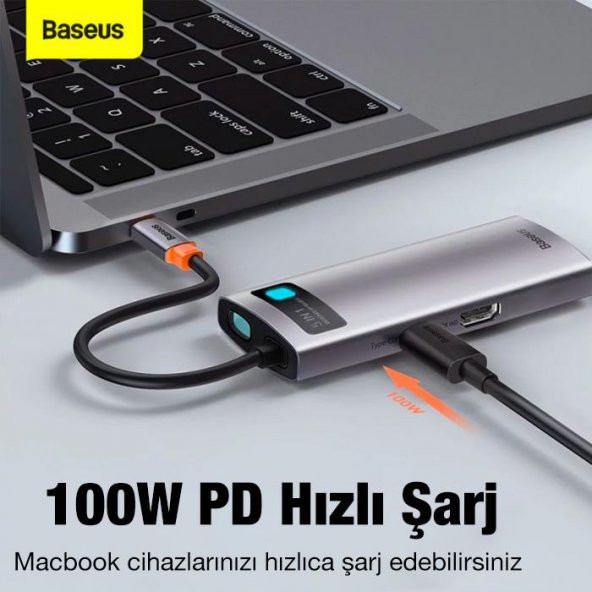 Baseus 100W Type-C HUB Adaptör 5in1 Type-C Dönüştürücü 3*USB 3.0 HDMI 4K Type-C Dönüştürücü - 3
