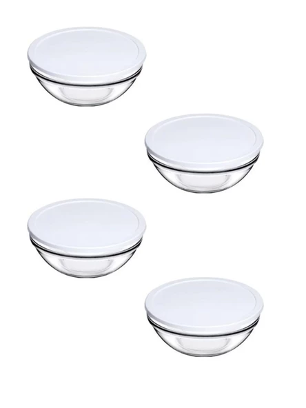 Paşabahçe 53563 Beyaz Kapaklı Saklama Kabı-Kase 1135 cc 4'lü