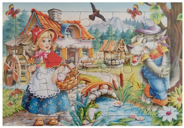 Kırmızı Başlıklı Kız ve Kurt Resimli Çocuk Puzzle Karton 32x23 cm