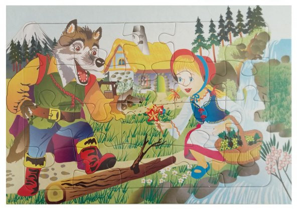 Kırmızı Başlıklı Kız ve Kötü Kurt Resimli Çocuk Puzzle Karton 32x23 cm