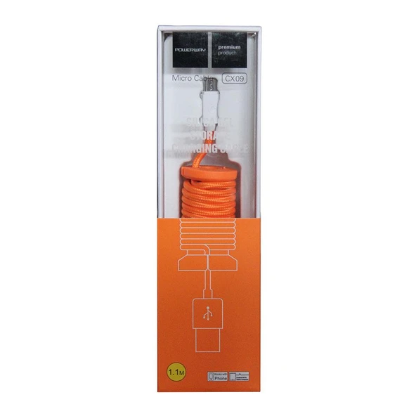 Powerway Micro USB Hızlı Şarj Kablosu Örgülü 1.1M - CX09 Turuncu - 2