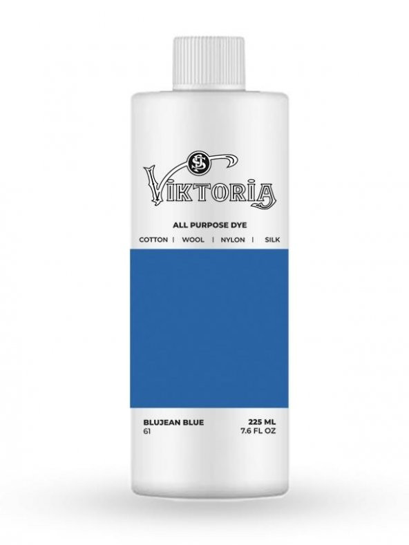 Viktoria Sıvı Kumaş Boyası 225 ml Kalıcı Kumaş Renklendirme 61 Blujin Mavisi Blujean