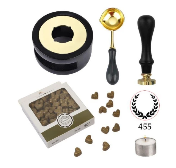 Davetiye Mum Mühürü Uygulama Seti Siyah Renk 455 Çelenk ürün görseli