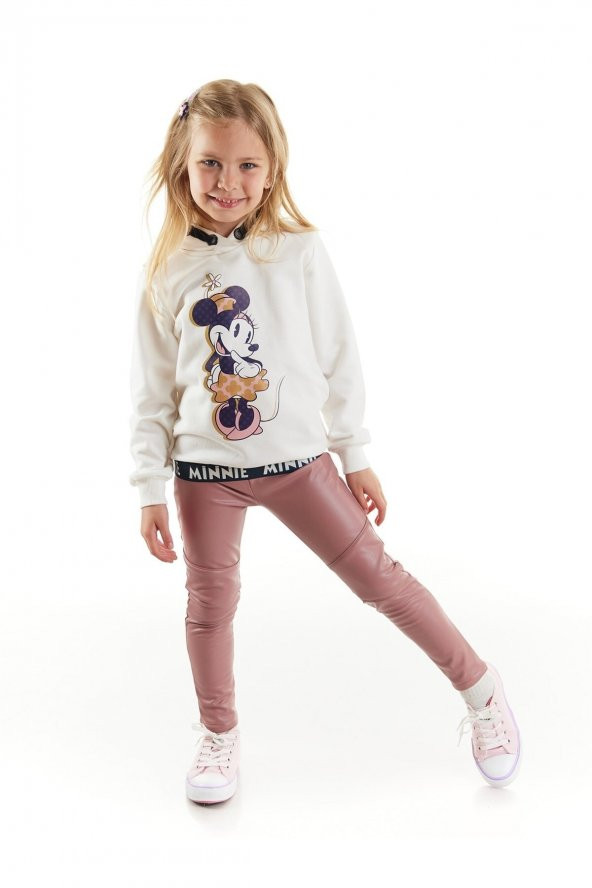 Minnie Kız Çocuk Kapüşonlu Sweatshirt Ve Deri Tayt 2li Takım 20189