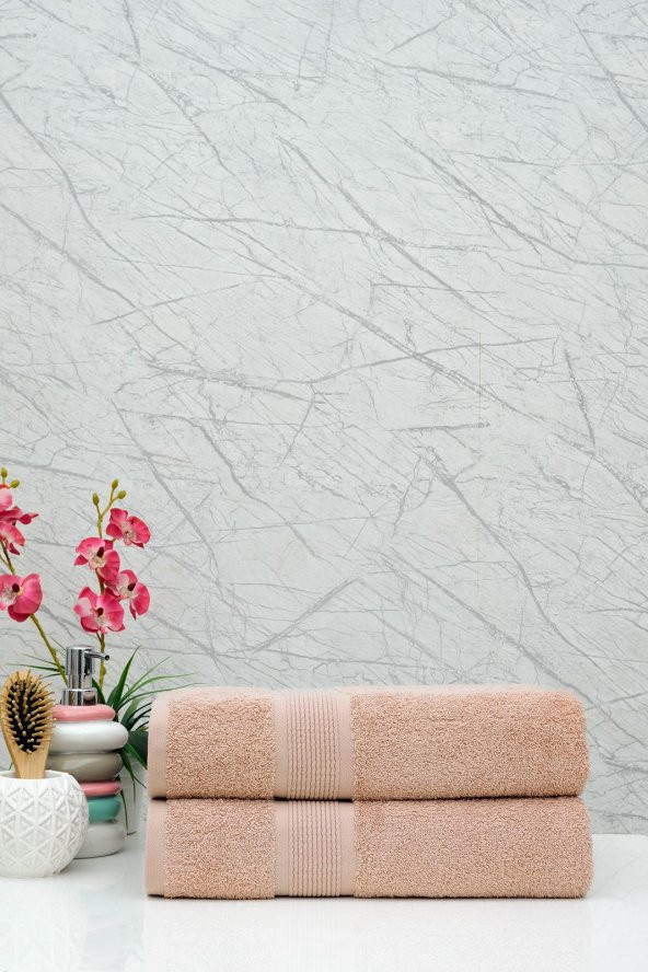 2li 70x140 Pudra Kalın Bordürlü Banyo Havlusu