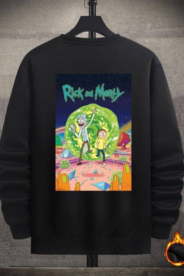 Unisex Rick and Morty Baskılı Bisiklet Yaka Sweatshirt