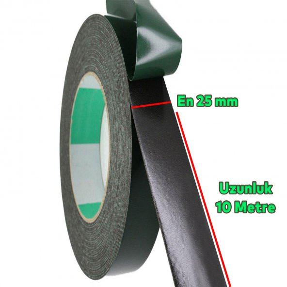 Çift Taraflı Köpük Bant Eva Montaj Bandı Siyah 25 mm x 10 Metre - 2