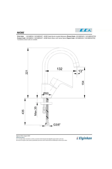 E.C.A. 102188054 Niobe Kuğu Lavabo Bataryası - 2