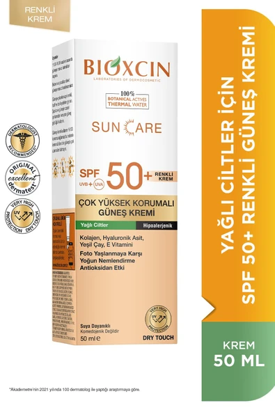 Bioxcin Yağlı Ciltler İçin Renkli 50 Faktör Güneş Kremi 50 ml