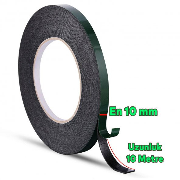 Çift Taraflı Köpük Bant Eva Montaj Bandı Siyah 10 mm x 10 Metre - 2
