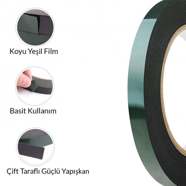 Çift Taraflı Köpük Bant Eva Montaj Bandı Siyah 10 mm x 10 Metre - 3
